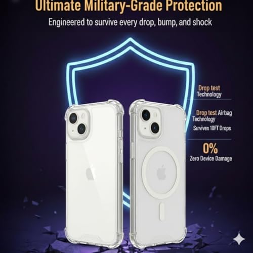 Compatible with Pack of 2 Case iPhone 13/14 Case Clear MagSafe + Clear, 2.5mm Shockproof Military Grade Drop Protection, Hard Transparent Anti Yellowing Back - color: Clear MagSafe + Clear, size: IPHONE 13/14