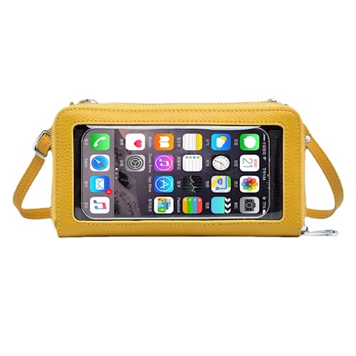 Cell Phone Purse for Women Touch Screen Crossbody Wallet Genuine Leather Mini Bag with Phone Holder Pocket - color: Yellow