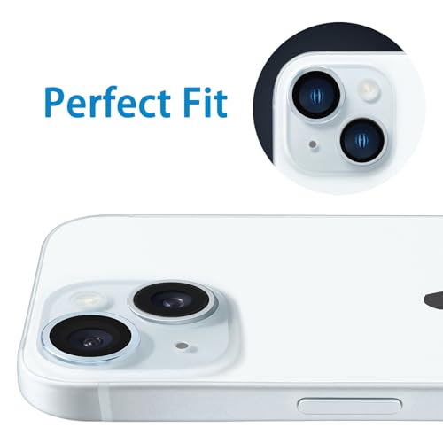Compatible with iPhone 15 and iPhone 15 Plus Camera Lens Protector, Anti-Scratch Lens Cover 9H Tempered Glass Metal Len Screen Protector Shockproof Camera Ring for 15 and 15 Plus - 2 Pcs Sierra Blue - color: Sierra Blue