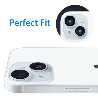 Compatible with iPhone 15 and iPhone 15 Plus Camera Lens Protector, Anti-Scratch Lens Cover 9H Tempered Glass Metal Len Screen Protector Shockproof Camera Ring for 15 and 15 Plus - 2 Pcs Sierra Blue - color: Sierra Blue