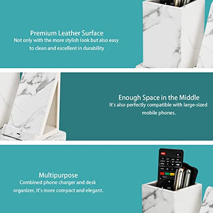 Wireless Charger with Desk Organizer, Wireless Charging Station for iPhone 13/13 Pro Max/13 Pro/12 Series/11/XS Max/XR/X/8Plus/SE 2, Wireless Charging Stand with Leather… (Marble) - color: Marble