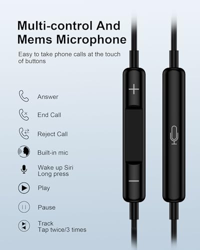 Wired Lightning Ear Buds for Apple Airpods iPhone 14 13, Headphones Earbuds - color: Black