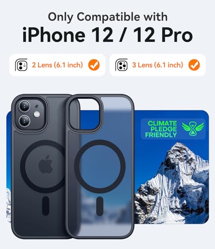 CANSHN Magnetic for iPhone 12 Case/iPhone 12 Pro Case, Black | Translucent Matte, Compatible with MagSafe, Heavy Duty Protection, Scratch Resistant, Slim Fit, Pocket Friendly - color: Matte & Black