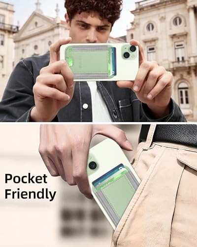 HiWe for MagSafe Wallet, 7 Cards Holder for Phone Case, RFID Blocking - color: Matcha Green Wallet - Grey Band