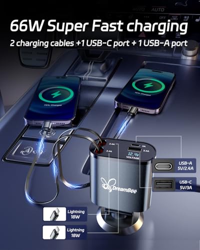 Retractable Car Charger,Super Fast USB Car iPhone Charger,Gifts for Men Women Car Truck Accessories for iPhone 15/14/13/12 Pro Max XR,iPad,Samsung,Pixel - size: Dual Lightning Cords