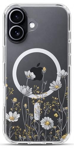 Ranz Clear Floral Phone Case for iPhone 17 – Transparent Magnetic Flower Case for Women Girls, Slim Shockproof Protective Cover Luxury Aesthetic Case - Elegant Daisy Gold Floral - color: Elegant Daisy Gold Floral, size: iPhone 17