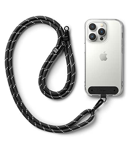 Ringke Holder Link Black, Adjustable Crossbody Strap with Cell Phone Tether Tab, Universal Multifunctional Lanyard Patch - color: Black & White