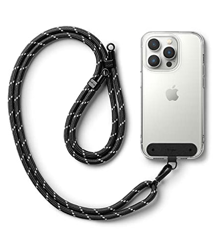 Ringke Holder Link Black, Adjustable Crossbody Strap with Cell Phone Tether Tab, Universal Multifunctional Lanyard Patch - color: Black & White