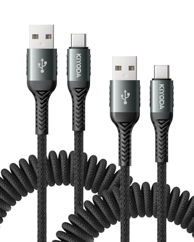 USB A to USB C Cable 3FT/6FT, Coiled USB C Cable for Car, 66W USBC Cable - color: Black, size: 3FT&6FT, style: USB A to USB C