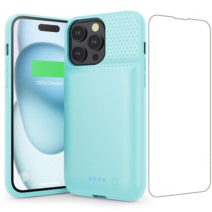 Battery Case for iPhone 15 Pro Max,Powerful 8600mah Ultra-Slim Protective Charging Case,15W Fast Charging Portable Rechargeable Expandable Battery Charger Cover for iPhone 15 Pro Max(6.7inch)-Green - color: Green
