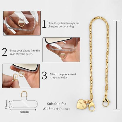 Phone Wrist Strap Metal Phone Chain Wristlet, Gold Phone Strap - color: Gold, size: Short