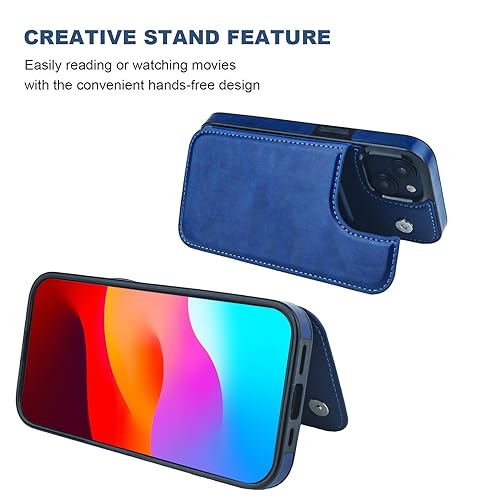 ONETOP for iPhone 15 Wallet Case with Credit Card Holder,Blue | Kickstand,ID/Cash Holder,Case Wallet with Card Slots,Double Magnetic Clasp,Durable PU Leather Shockproof Cover for Women Men - color: Blue