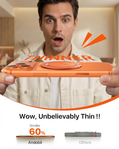 andobil [2026 Ultra-Thin] Magnetic Phone Ring Grip for MagSafe, Orange - color: Orange Carbon Fiber