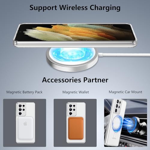 RALEAVO for Samsung Galaxy S21 Ultra Case Clear Magnetic Phone Case [Compatible with MagSafe] Slim Transparent Acrylic Hard Back Military Drop Protection Phone Cover,Clear - color: Magnetic & Clear, size: S21 Ultra