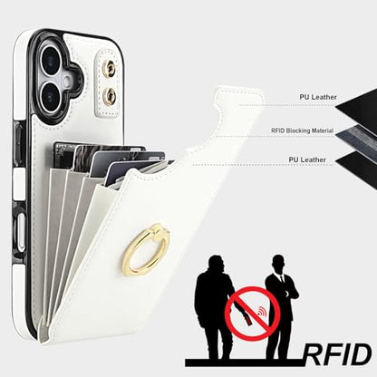 Folosu for iPhone 17 Case Wallet with Card Holder, Finger Ring Cover White - color: White
