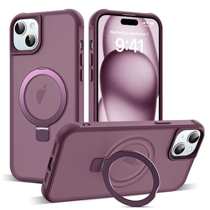 SKYLMW Compatible with iPhone 15 Case with Stand,Wine Red | iPhone 15 Phone Case 6.1",Magnetic Ring Stand,Compatible with MagSafe,Military-Grade Protection,Great Grip Feeling - color: Wine Red, size: Iphone 15
