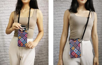 Tainada Neck Neoprene Phone Pouch Bag w/Crossbody Strap (Bohemian Pattern) | Original design, made in Taiwan; Lightweight small cellphone holder case carrier w/ adjustable lanyard; Fits most smartphones - color: Bohemian Pattern