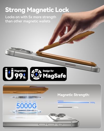 TWZKG for MagSafe Wallet, 5 Cards Holder with Stand, Magnetic Phone Wallet Stand for iPhone 17/16/15/14/13/12 Pro Max Air Plus Series, RFID Blocking Vegan Leather,Brown - color: Brown