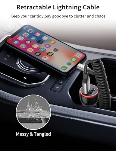 Coiled USB to Lightning Cable,2Pack Retractable iPhone Charger CarPlay Cord - size: 3FT
