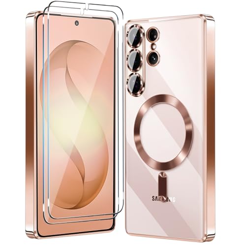 Magnetic Glossy Case for Samsung Galaxy S26 Ultra, S26 Ultra Phone Case Clear Luxury with Screen Protector X2 & Camera Protector [Compatible with MagSafe],Cover for Samsung S 26 Ultra-Rose Gold - color: Rose Gold, size: Samsung Galaxy S26 Ultra