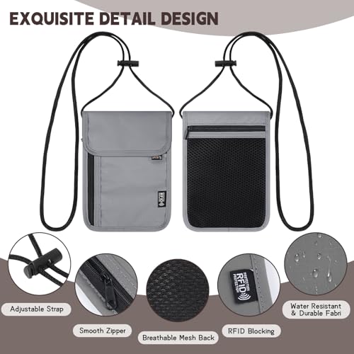 Likesing 5.5" L x 7.9" W Travel Neck Wallet, RFID Passport Pouch-Light Grey - color: Light Grey