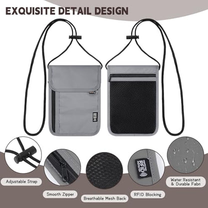 Likesing 5.5" L x 7.9" W Travel Neck Wallet, RFID Passport Pouch-Light Grey - color: Light Grey
