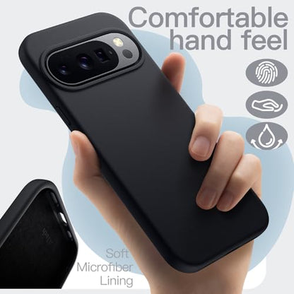 JETech Silicone Case for Google Pixel 10/10 Pro, Obsidian | Silky Soft Touch, Shockproof Protection, Scratch Resistant, Microfiber Lining - color: Obsidian, size: Pixel 10/10 Pro