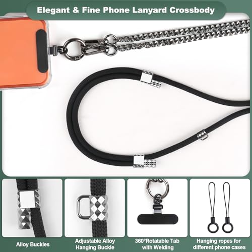 YFWE Phone Lanyard Crossbody, Adjustable Cell Phone Lanyard Neck Strap for All Phones, Universal Skin Friendly Phone Strap Crossbody for Women and Men - color: Black