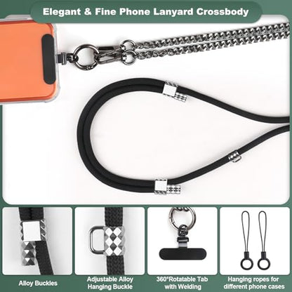 YFWE Phone Lanyard Crossbody, Adjustable Cell Phone Lanyard Neck Strap for All Phones, Universal Skin Friendly Phone Strap Crossbody for Women and Men - color: Black
