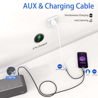 AUX Audio and USB C Charge Cable, 3.5mm Aux Audio Auxiliary Cord with 30W USB-C Charge Port, 2 in 1Aux Cable Charger for iPhone, Car Stereo, Speaker, Headphones