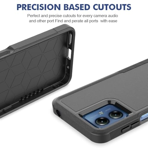 for Moto G14 Case Dual Layer Hard Shockproof Protective Case with Tempered Glass Screen Protector Heavy Duty Hybrid Full Body Anti-Scratch Anti-Slip Phone Cover Black - color: Moto G14