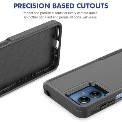 for Moto G14 Case Dual Layer Hard Shockproof Protective Case with Tempered Glass Screen Protector Heavy Duty Hybrid Full Body Anti-Scratch Anti-Slip Phone Cover Black - color: Moto G14