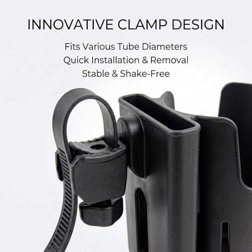2-in-1 Universal Cup Holder with Phone Holder for Walker Wheelchair Rollator Stroller Bike Mobility Scooter, Adjustable Drink & Cellphone Storage, Easy Zip Tie Mount, Black
