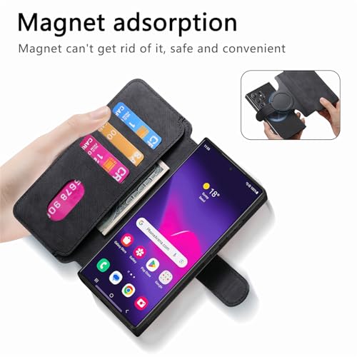 2 in 1 Wallet Case for Samsung Galaxy S25 Ultra CMG Black | PU Leather Magnetic Flip Folio Case with RFID Blocking Card Holder, Credit Card Slots Kickstand, Shockproof Protective Cover - color: Black, size: Samsung Galaxy S25 Ultra