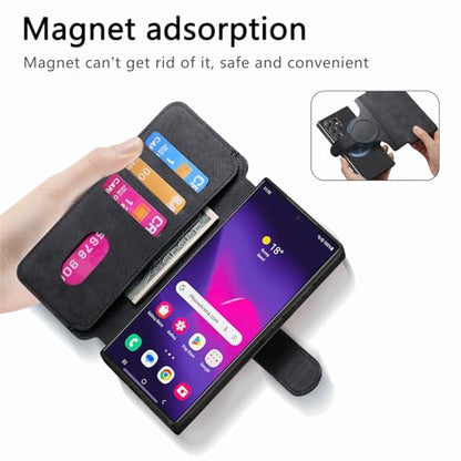 2 in 1 Wallet Case for Samsung Galaxy S25 Ultra CMG Black | PU Leather Magnetic Flip Folio Case with RFID Blocking Card Holder, Credit Card Slots Kickstand, Shockproof Protective Cover - color: Black, size: Samsung Galaxy S25 Ultra