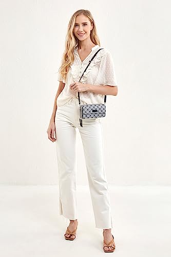 RFID Crossbody Wallet Wristlet Purse with Phone Pocket For Women Vegan Leather - color: Grey Jacquard