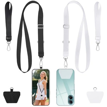 takyu Phone Lanyard, 2 Pack Adjustable Crossbody Neck/Wrist Strap with 2 Pcs Tether Pads, Secure Hands-Free Compatible for iPhone Samsung Perfect for Nurses, Teachers, Travel, Hiking Black+White - color: Black + White