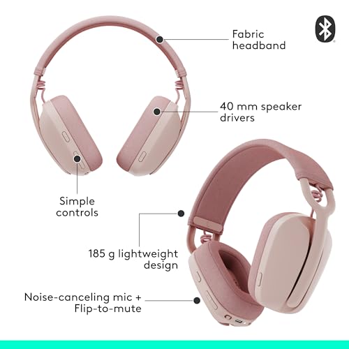 Logitech Zone Vibe 100 Lightweight Wireless Over Ear Headphones - Rose - color: Rose