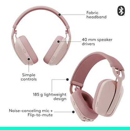 Logitech Zone Vibe 100 Lightweight Wireless Over Ear Headphones - Rose - color: Rose
