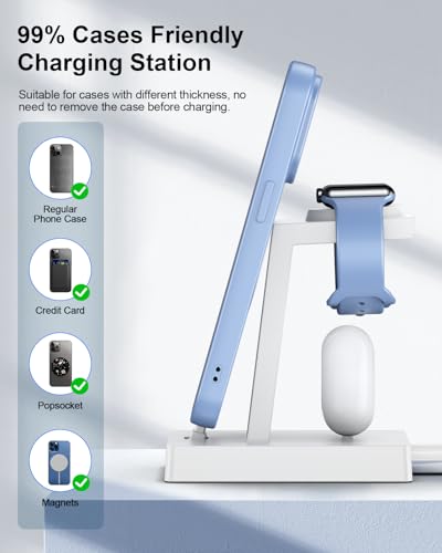 30W Fast Charging Station for Apple Devices - ADADPU 3 in 1 USB C Charger Stand for iPhone 18 Pro Max 17 16 15 & AirPods 4, Wireless Charger Dock Compatible with Apple Watch Ultra/10/9/8/7/6/5/4/3/SE - color: Classic White