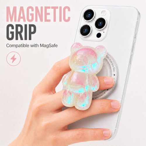Magnetic 3D Bear Phone Grip Stand, MagSafe Compatible — Opal Pink - color: Opal Pink