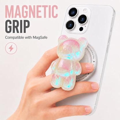 Magnetic 3D Bear Phone Grip Stand, MagSafe Compatible — Opal Pink - color: Opal Pink