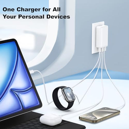 Flat USB Wall Charger, Excgood 40W 4Port USB and USB C Fast Charging Block - color: White