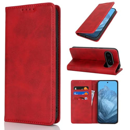 fit for Google Pixel 9/9 Pro Wallet Case,Premium PU Leather Flip Folio Case with Card Slot,Stand Holder,Magnetic Closure TPU Shockproof Interior Protective Case for Pixel 9/9 Pro,Red | Premium PU Leather, Flip Folio Purse Case, with Card Slot, Stand Holde