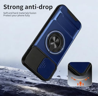 Dssairo for iPhone 16 case with 360°Rotation Magnetic Ring Compatible with MagSafe Slide Camera Cover Foldable Stand Military-Grade Shockproof Protective case (Blue, iPhone 16) - color: Blue, size: iPhone 16