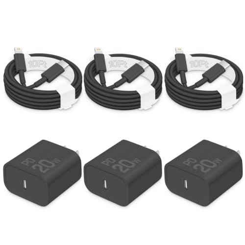 CXX 20W Fast Charger for iPhone 14/13/12 [3-Pack, MFi Certified] - color: Black, size: 10FT
