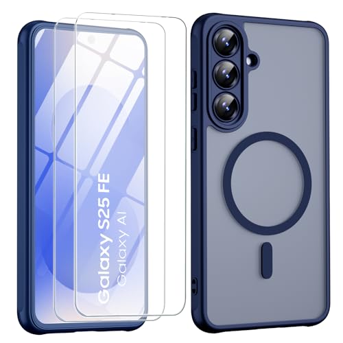 Magnetic for Samsung Galaxy S25 FE Case with Screen Protector 2X,Compatible with MagSafe,Phone Case Slim Hard PC Silicone Bumper Shockproof Protective Cover for Samsung S 25 FE 5G,Blue - color: Blue, size: Samsung Galaxy S25 FE