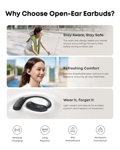 Soundcore AeroFit 2 by Anker Open Ear Earbuds, Open Ear Headphones, Earbuds - color: Black, style: Standard