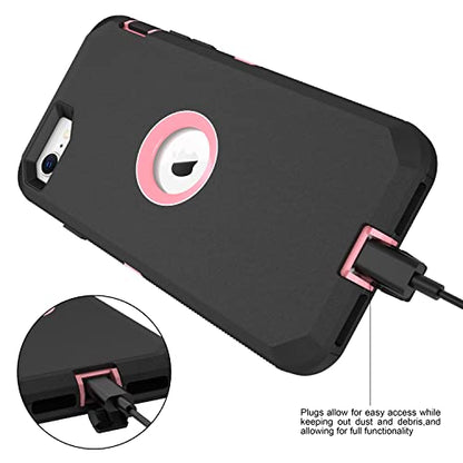 MXX Case Designed for iPhone SE Case 2020/SE 2022 Heavy Duty Protective with Screen Protector [3 Layers] Rugged Rubber Protection Cover & Rotating 360 Degree Belt Clip SE 3rd/2nd Gen(Black/Light Pink) - color: Black/Light Pink