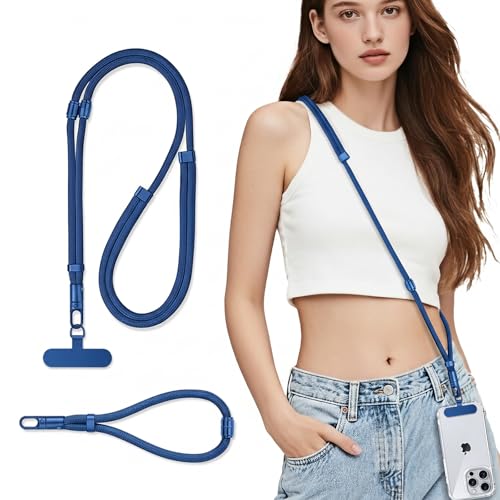 3-IN-1 Phone Lanyard+Wrist Strap Kit, Adjustable Phone Strap Crossbody for iPhone and Most Smartphones - color: Blue